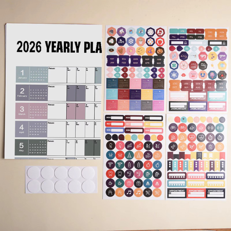 2026 Wandkalender mit Aufklebern für dein Zeitmanagement in Mehrfarben - Bild 2
