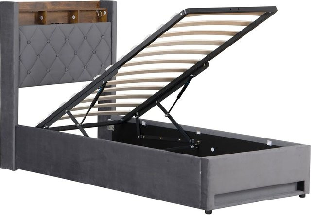 okwish Polsterbett mit LED-Beleuchtung und USB-Steckdosen in Grau, B/T/H: 140,5 x 206 x 117 cm - Bild 1