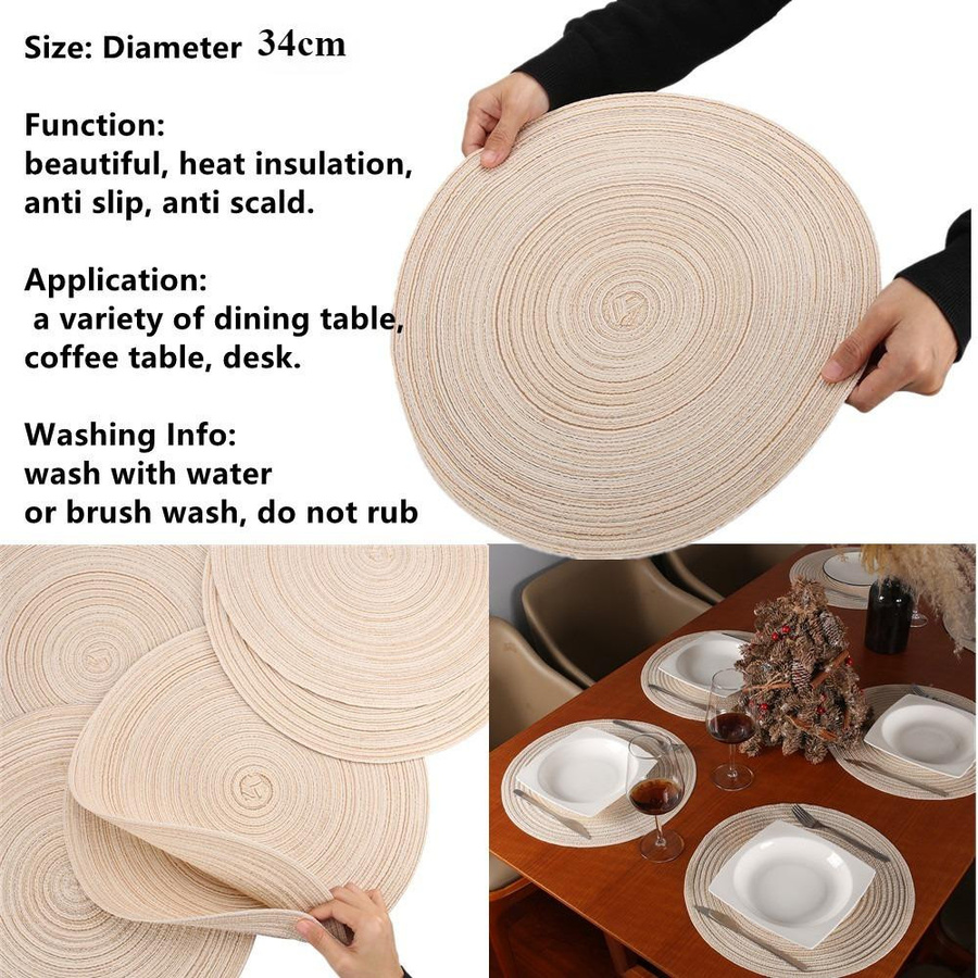 Yiran Furniture Set aus 6 runden, geflochtenen Tischsets und Untersetzern aus Polyester, waschbar und hitzebeständig - Bild 2