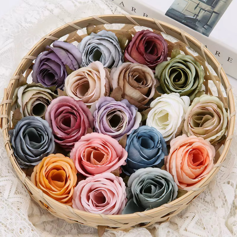 MENGHAO Künstliche Rosenblüten aus Seide in Rot und Multicolour, 5 cm Durchmesser, für deine Hochzeits- und Zimmerdekoration - Bild 2