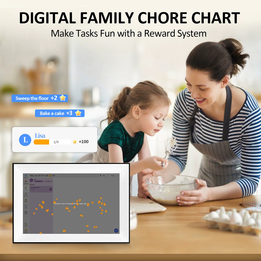 bgift Smart Digitaler Kalender mit 10,1 Zoll Touchscreen, WLAN Familienterminplaner und Digitaler Bilderrahmen in Weiß - Bild 2