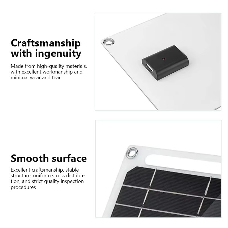 SNQP Solarpanel 10W mit USB Typ-C Anschluss, flexibles und tragbares Minisystem in Schwarz für Camping und Wandern, IP65 wassergeschützt - Bild 5