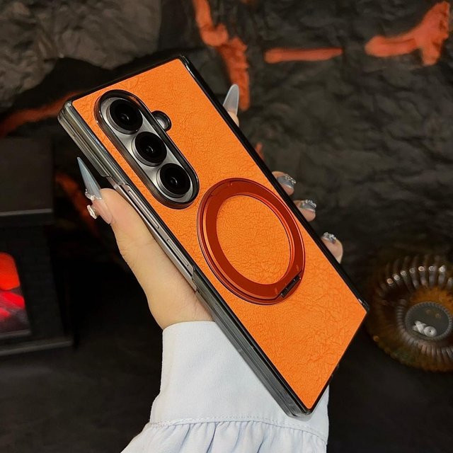 Samsung Galaxy Z Fold7 Leder Handyhülle mit 360 Grad drehbarem Ständer und magnetischer kabelloser Ladefunktion, stoßfest, verschiedene Farben verfügbar - Bild 1