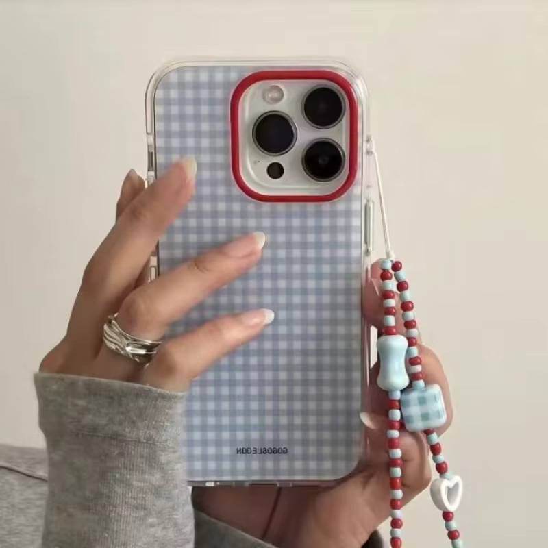 Blaue Handyhülle mit kariertem Gittermuster als Soft Cover für iPhone 11 bis iPhone 17 Pro Max - Bild 2