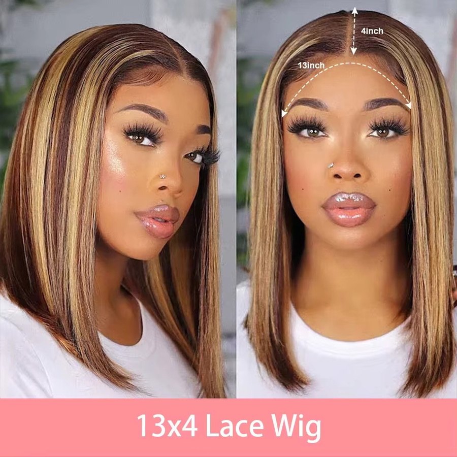 Duoxuan Bob-Perücke, 100% Echthaar, Blonde Highlights, 16 Zoll - Bild 3