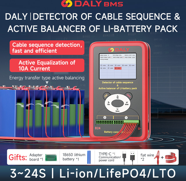 Daly Smart BMS Active Balance Batterietester für LiFePO4 und Li-Ion, Active Balancer 1A-10A, 3S-24S Balancing Board, Rot - Bild 1