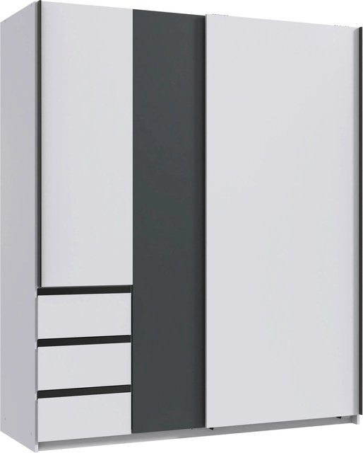 Mömax Schwebetürenschrank Adria in Weiß und Graphit mit integrierten Schubladen, B/T/H: 198 x 63 x 168 cm - Bild 1