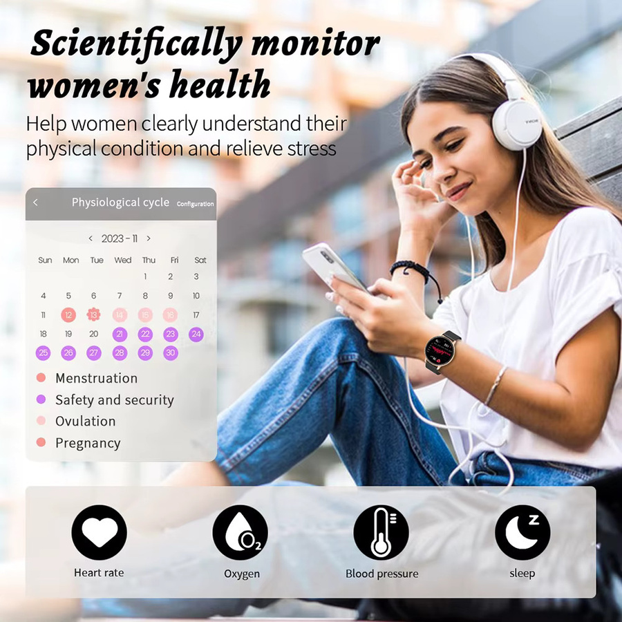 LIGE Smartwatch mit Herzfrequenz- und Schlafmonitor, Menstruationszyklus-Tracking und Schrittzähler, wasserdicht, Farbe: Grau - Bild 3