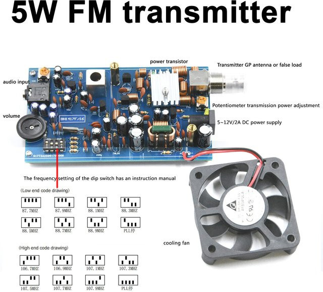 Dykbcells BH1417F 5W FM Stereo Audio Sender für Campus Radio Broadcast Systeme und DIY Radio Station in Blau - Bild 1