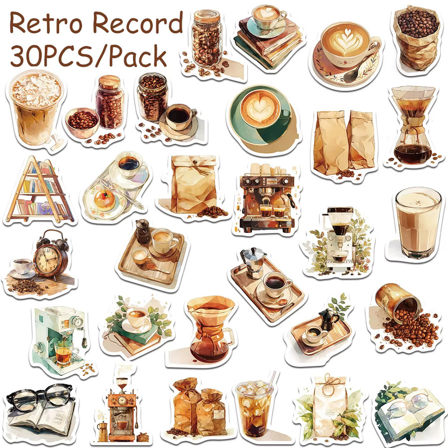 30 Stück Retro Kaffee Aufkleber Set in Multicolour für DIY Graffiti und Sammelalben - Bild 4