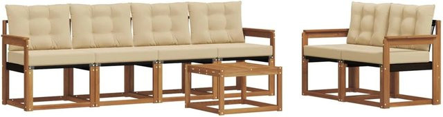 vidaXL Outdoor-Sofagarnitur 7-teilig aus Akazienholz mit Textilene und Kissen in Natur und Beige - Bild 1