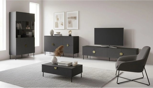 Feldmann-Wohnen Wohnzimmer-Set Mond 4-teilig in Anthrazit mit modernem Design - Bild 1