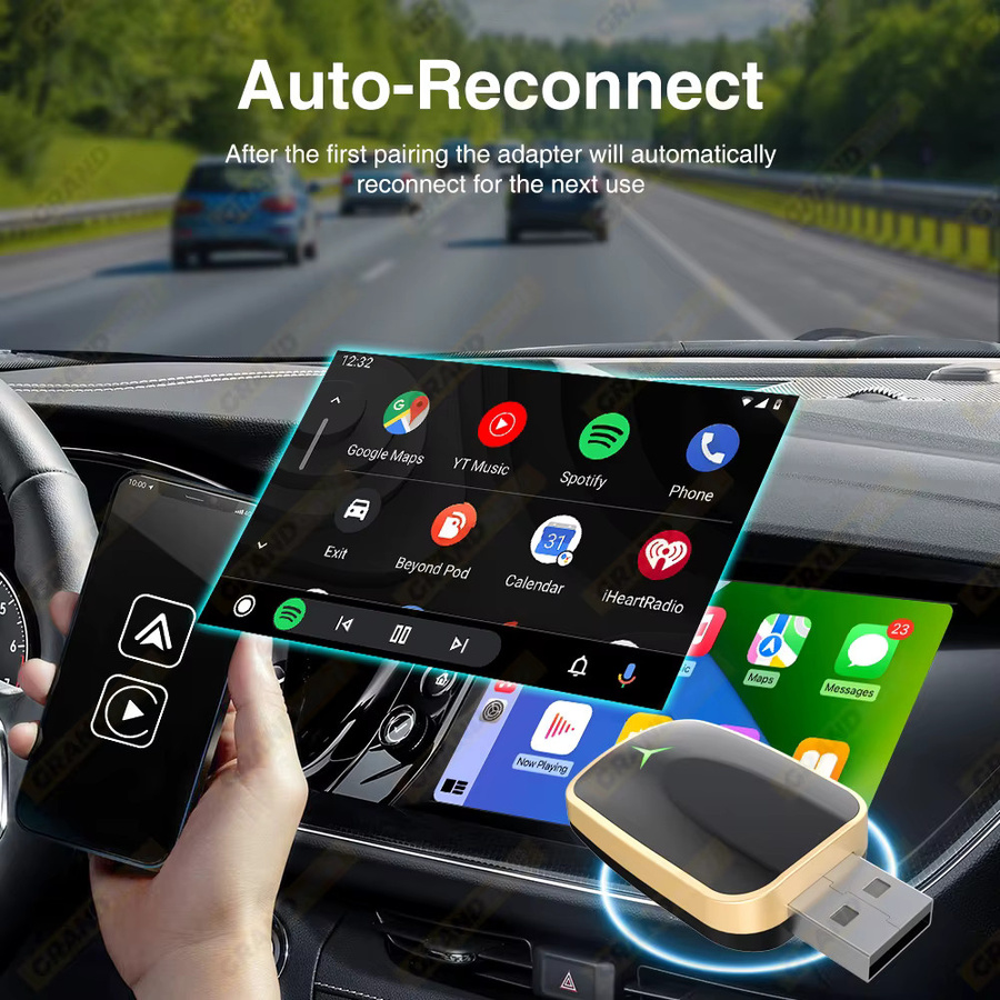 Grandnavi 2-in-1 Wireless CarPlay Dongle und Android Auto Adapter AI Smart Box in Schwarz für Autos mit kabelgebundenem CarPlay - Bild 5