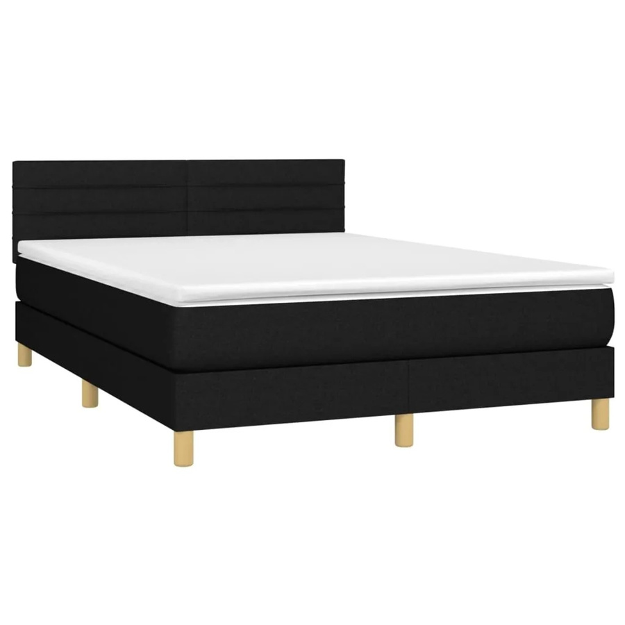 vidaXL Boxspringbett mit Matratze in Schwarz, Hybrid-Bett mit LED-Unterbettbeleuchtung und USB-Ladeport, B/T: 140 x 190 cm - Bild 2