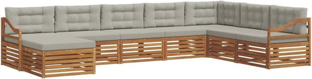 vidaXL Sofagarnitur 8-teilig in U-Form aus Massivholz Akazie in Natur und Hellgrau mit Polsterkissen und Latten-Design - Bild 1
