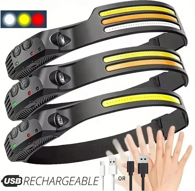 KDULIT USB wiederaufladbare COB-LED-Stirnlampe mit Bewegungsmelder in Schwarz - Bild 1