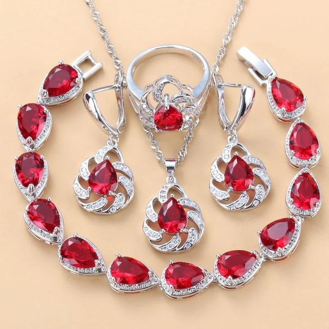 YIRAN Schmuck-Set, Blauer Saphir, Anhänger, Ohrringe, Halskette, Ring, Damen - Bild 1