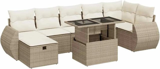 vidaXL 8-teilige Garten-Sofagarnitur aus Poly-Rattan in Beige-Creme mit Kissen und pulverbeschichtetem Stahlgestell - Bild 1
