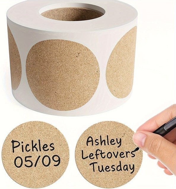 Selbstklebendes und beschreibbares Namensaufkleberband aus Papier in Braun, rund, Durchmesser: 2,5 cm - Bild 1