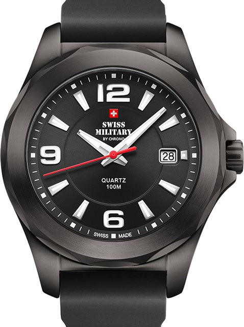 Swiss Military Armbanduhr, Quarz, Edelstahl, 42 mm, Silikon, Schwarz, Herren - Bild 1