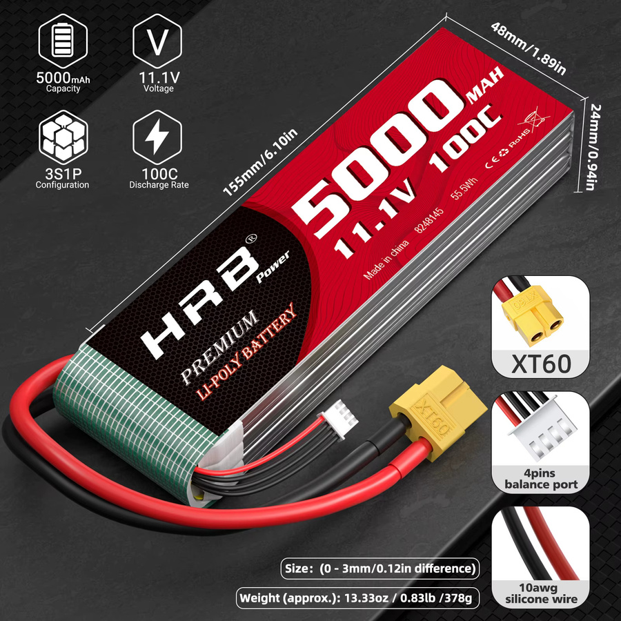 HRB Lipo-Akku 5000mAh mit XT60 Anschluss für RC Quadcopter, Hubschrauber, Boot, Auto und Flugzeug - Bild 5