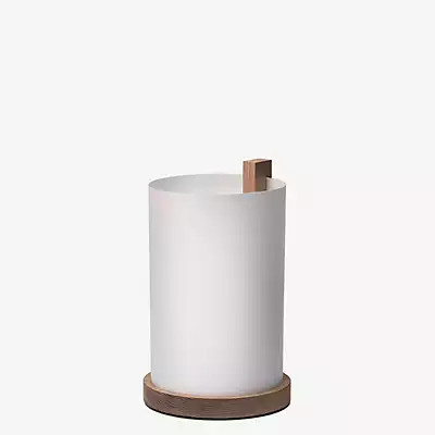 Motarasu Enso Tischleuchte in Weiß mit Holzdetails im minimalistischen Design - Bild 1