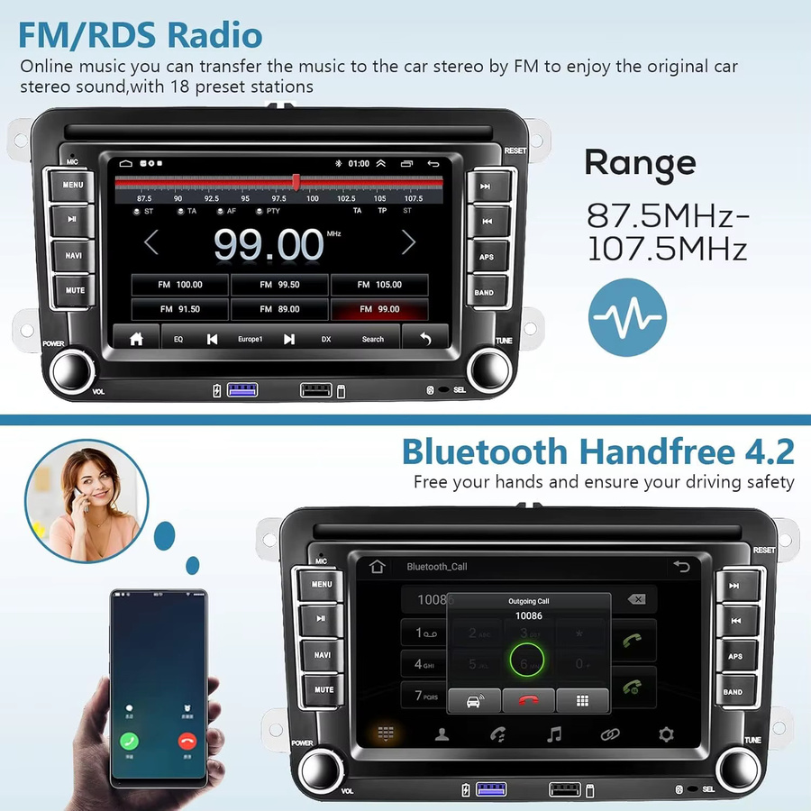 Gearelec 2 DIN Android 13 Autoradio mit 7 Zoll Display, Multimedia-Player mit Wi-Fi, GPS und CarPlay in Schwarz, kompatibel mit VW, Skoda, Golf 5/6, Touran, Passat und Jetta - Bild 4
