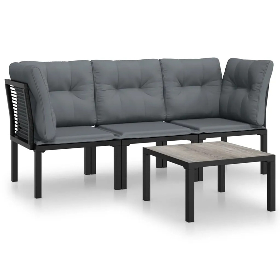 vidaXL 4-tlg Garten-Lounge-Set in Schwarz und Grau aus Poly Rattan mit Polsterkissen und Couchtisch - Bild 2
