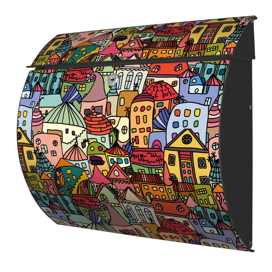 Burg-Wächter Briefkasten aus Stahl in Anthrazit mit Motiv Funky Town, B/H/T: 33,0 x 37,6 x 10,6 cm - Bild 1