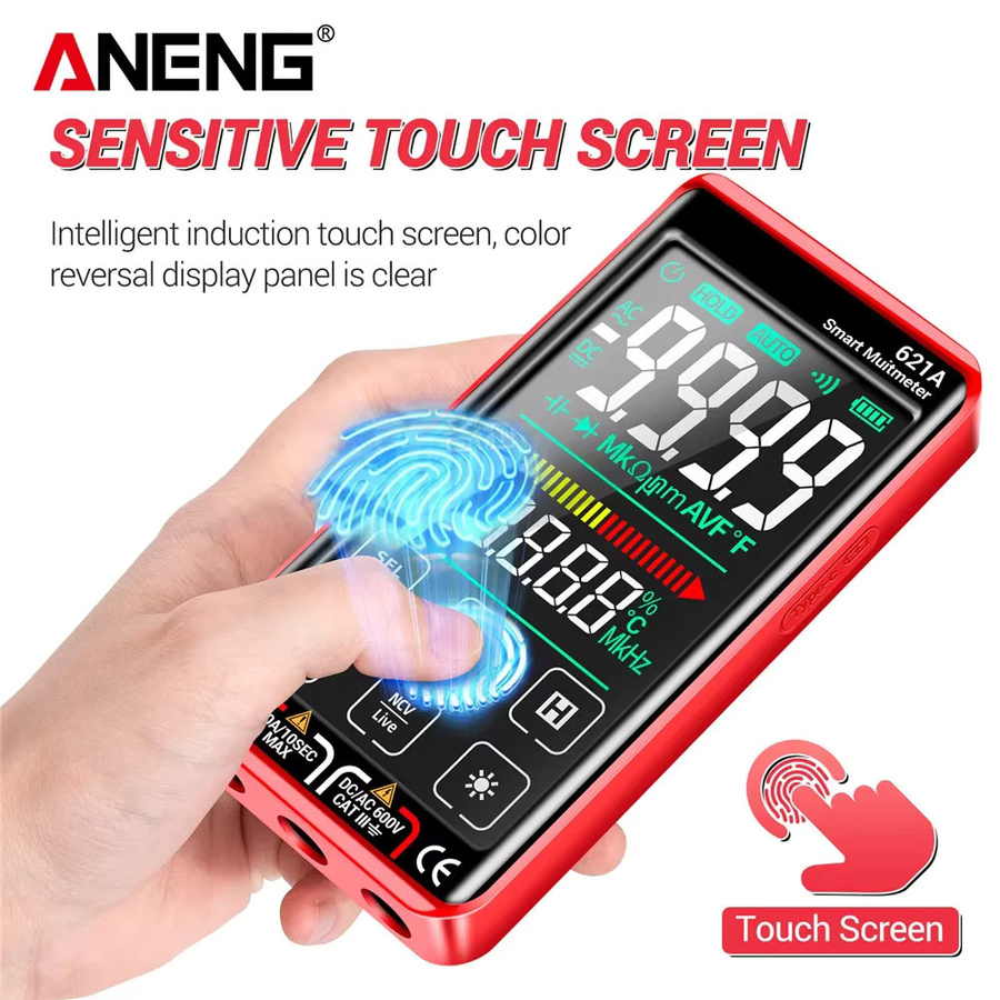 ANENG Digitales Multimeter mit Touchscreen, wiederaufladbar, 9999 Counts, Tester für AC/DC-Spannung, Strom, Kondensator und Transistor, Farbe: Rot - Bild 2