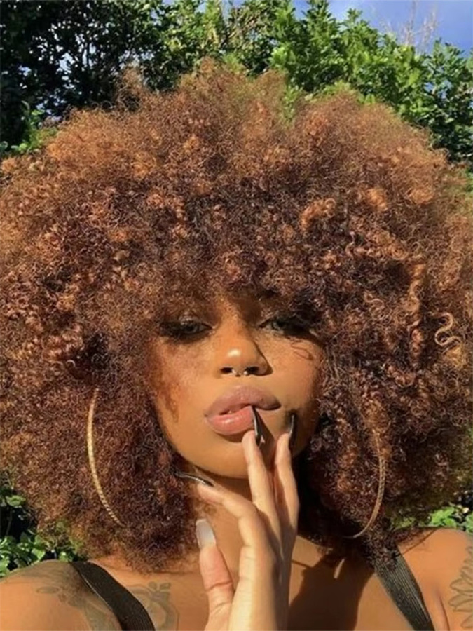 Allure Afro-Perücke, lockig mit Pony, Echthaar, 180 % Dichte, Damen - Bild 5