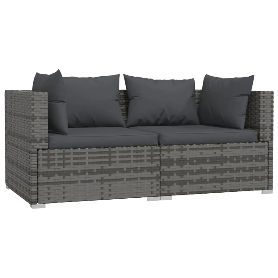 vidaXL 2-Sitzer-Sofa aus PE-Rattan in Anthrazit mit Kissen und Armlehnen - Bild 2