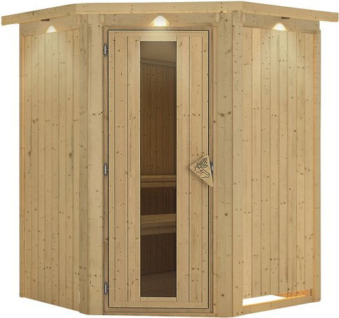 Karibu Sauna Tartu für 3 Personen aus Fichtenholz in Beige und Braun, ohne Ofen, B/T/H: 202 x 165 x 165 cm - Bild 1