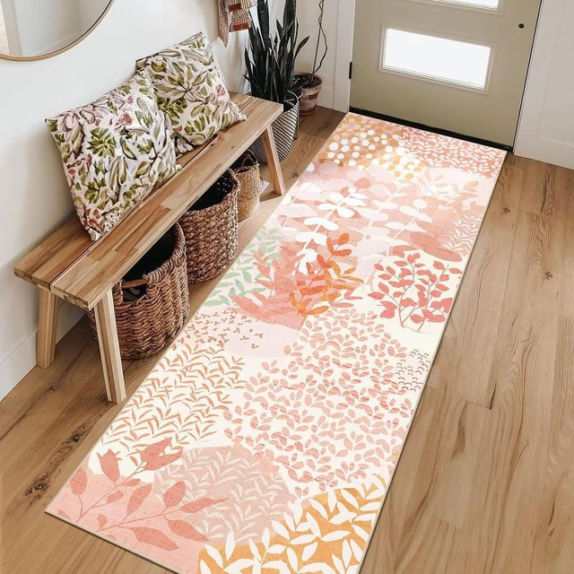 Lodestar Boho Läufer Teppich mit Blätter- und Blumendruck, rutschfest und waschbar, B/T: 40 x 120 cm, Mehrfarbig - Bild 1