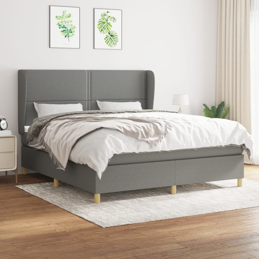 vidaXL Boxspringbett Hybrid mit Matratze und Kopfteil Dunkelgrau B/T/H: 180 x 200 cm - Bild 2