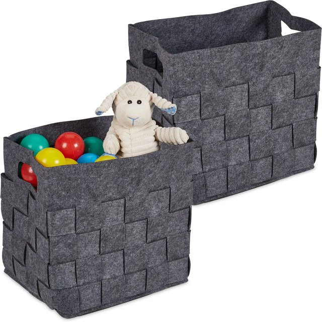 Relaxdays Aufbewahrungskorb aus Filz in Grau, 2er Set, B/T/H: 30 x 30 x 24 cm, faltbar - Bild 1