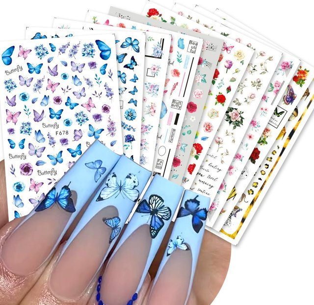 SWEET TREND Nagel Maniküre Aufkleber, Schmetterling und Blumen, 10 Stück - Bild 1