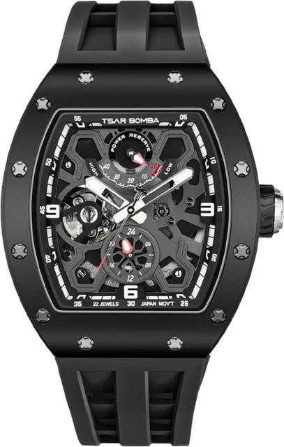 Tsar Bomba Herrenuhr Automatik, Tonneau, 43 mm, Schwarz, Kautschuk, 5 ATM - Bild 1