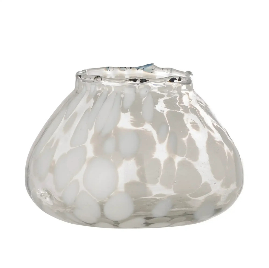 Bloomingville Teelichthalter Hertha aus Glas in Weiß mit Punktmuster und organischer Form, Höhe: 12 cm - Bild 1