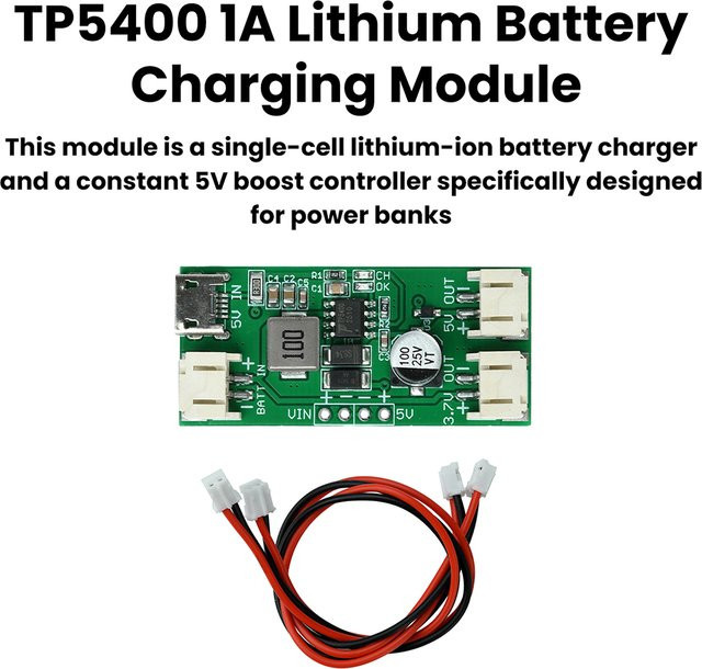 Aideepen TP5400 Lithium-Batterie-Lademodul mit Boost-Konverter, 5 V, 1 A, Micro-USB, Grün - Bild 1