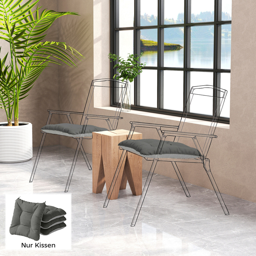4er Set Outsunny Sitzkissen Dunkelgrau mit Befestigungsbändern, wasserabweisende und rutschfeste Sitzauflage für Essstühle und Outdoor, B/T/H: 39,5 x 39,5 x 10 cm - Bild 2