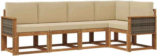 vidaXL Outdoor-Sofagarnitur in L-Form aus Akazienholz mit beigefarbenen Kissen und abnehmbaren Bezügen - Bild 1