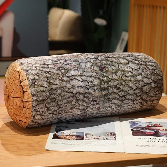 Yiran toy Baumstamm Kissen aus Plüsch in Braun mit realistischer Holzmaserung, Durchmesser: 50 cm - Bild 1