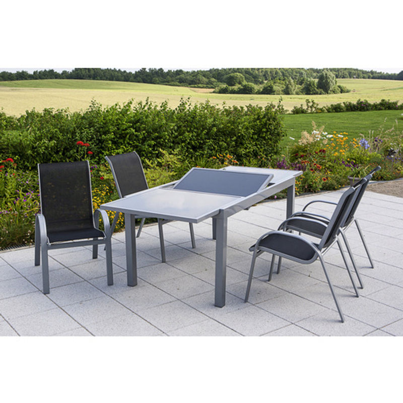 Merxx Gartenmöbelset Amalfi 5-teilig aus Aluminium und Textil in Schwarz - Bild 2