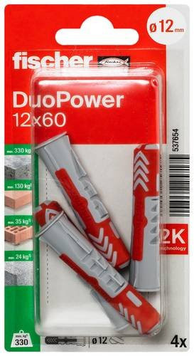 Fischer DuoPower Universaldübel aus Nylon in Grau und Rot, Durchmesser: 12 mm, Länge: 60 mm - Bild 1