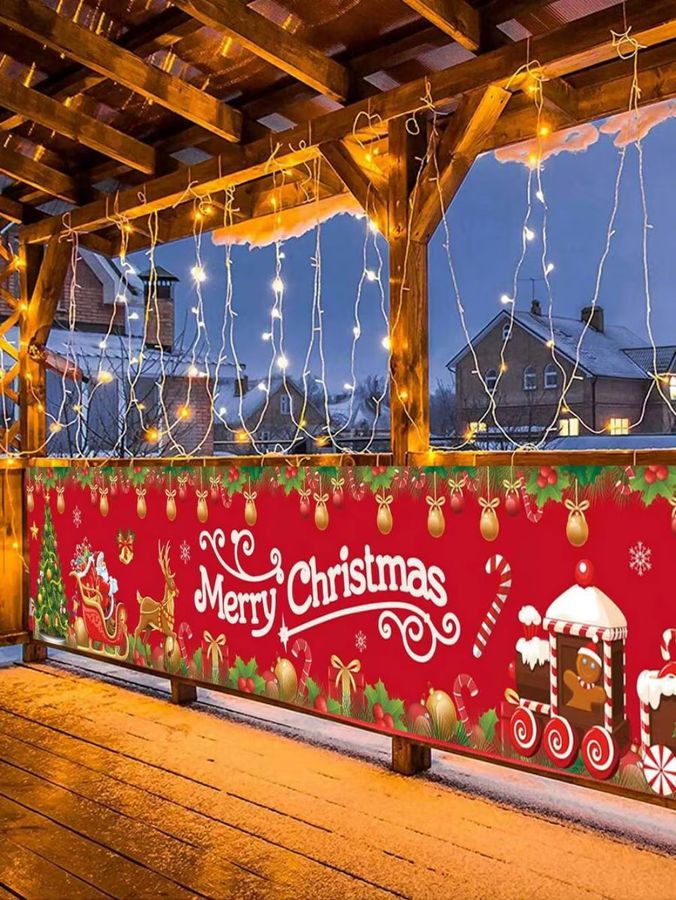 VIKAMA Weihnachtsbanner für Weihnachten und Neujahr, bunte Winterdekoration zum Aufhängen im Freien, B/H: 180 x 35 cm - Bild 2
