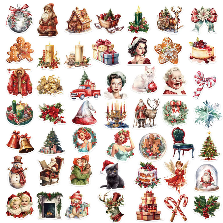 50 Stück Cartoon Retro Weihnachten Wasserdichte Graffiti Aufkleber in Multicolour von BulingBulingStickers Shop - Bild 2