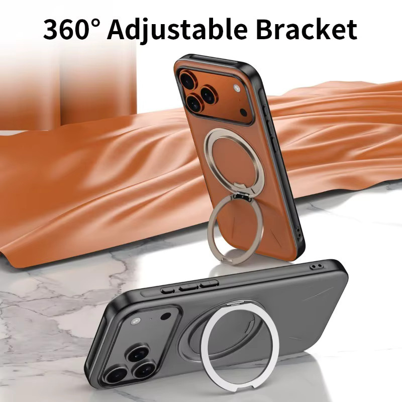Magnetische iPhone 17 Pro Max Air Schutzhülle aus Leder und Aluminium-Legierung mit 360 Grad Rotation und Wireless Charging Unterstützung in Grau - Bild 4
