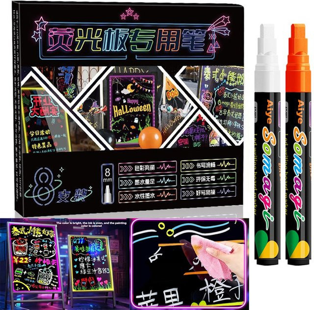 Hopk Flüssigkreide-Marker Set mit 8 Farben, weiß löschbare Stifte für Glas, Fenster, Kreidetafeln und Whiteboards - Bild 1