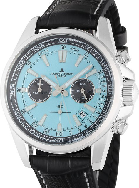 Jacques Lemans Chronograph, Quarz, Edelstahl, Blau, Leder, 44 mm, Herren - Bild 1